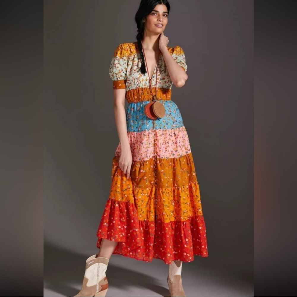 Anthropologie Tiered & True Maxi Dress Small